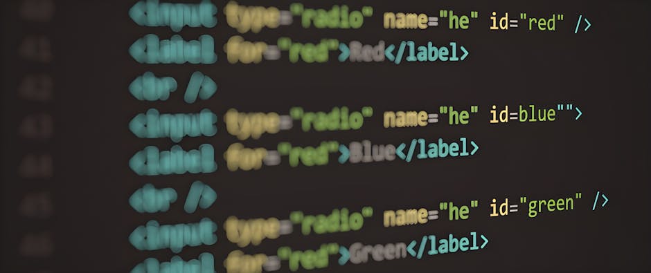 A close-up view of computer code displayed on a dark screen, featuring syntax highlighting in various colors such as purple, yellow, green, orange, and red. The code is written in JavaScript and shows